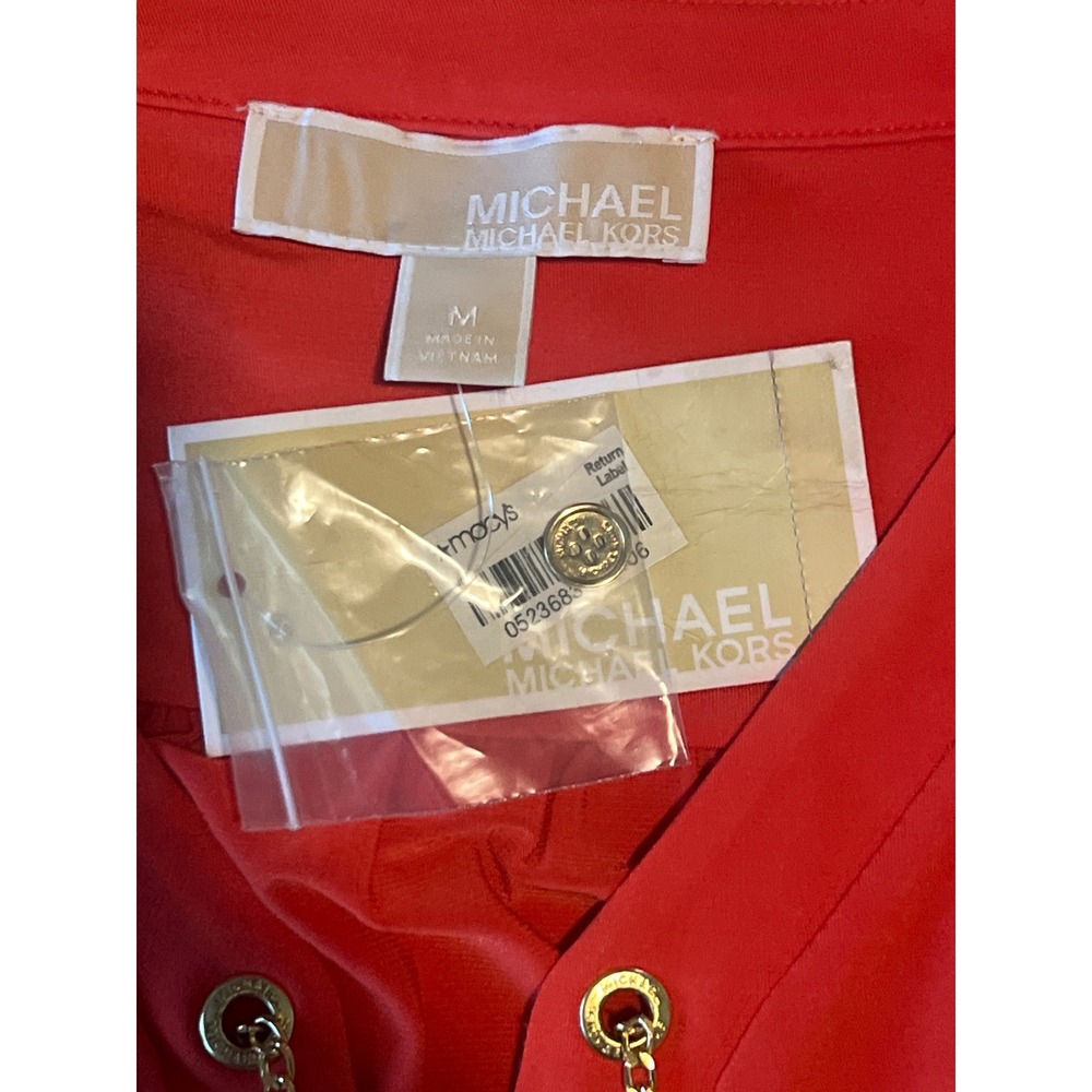 Michael Kors Grenadine Red Chain Lace Up Shift Dress MS58E92S32 Size M NEW - Picture 2 of 9